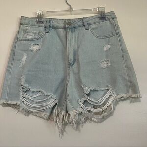 Altar’d State Light‎ Wash Distressed High-Waisted Denim Shorts Size L